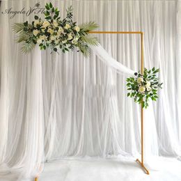 White gold square arch shelf party event wedding props arch iron stand stage backdrop frame decorative artificial flowers stand 220112