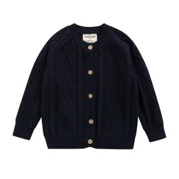 Children's Long-sleeved Cardigan To Keep Warm Outer Wear Fashionable Western-style Sweater Button-type Warp Three Color Select Y1024