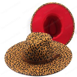 winter fedora hats for women fashion 9.5CM Flat wide Brim Panama Wool Felt Jazz Hats for men Leopard top wedding Cap