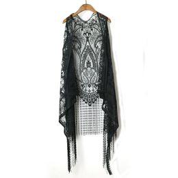 Harajuku Holiday Blouses Lace Crochet Boho Top Sleeveless Tassles Hollow Out Blouse Beach Kimono Cardigan Q190530