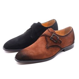 2021 Autumn Cow Suede Leather Men Shoes Oxford Brown Casual Classic Monk Buckle Strap Dress Shoes for Male Comfortable Footwear