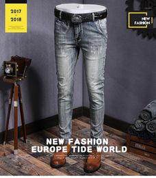 Summer Men's Stretch Jeans Light Colour Splash Ink Retro Trousers