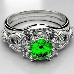 Wedding Rings Fashion Round Green Diamond Engagement Bridal Gift Ring Size 6-10