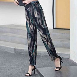 Women Harem Pants Summer Elastic Waist Print Pencil Casual Plaid High Trousers 210915