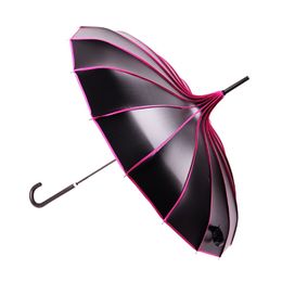 Men Long Handle Vinyl Pagoda Umbrella Small Fresh Sunscreen Anti-ultraviolet Creative Ladies Retro Black 210721