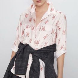 Women Sweet Animal Print Blouse Loose asymmetry pocket long sleeve female casual stylish chic loose tops blusas 210430