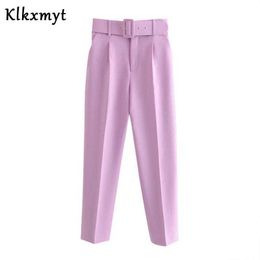 Women Chic Fashion High Waist With Belt Pants Sashes Pockets Office Wear Ladies Suit Female Casual Pencil Trousers 210527