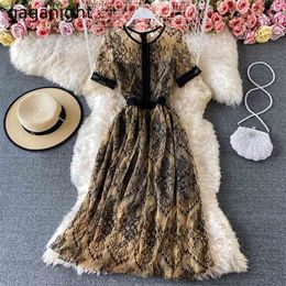 Lace Fashion Women Short Sleeve Summer Dress O Neck Bodycon Lady Party Dresses Chic Korean Vintage Slim Vestidos 210601