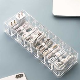 Cable Storage Box Transparent Plastic Data Line Container for Desk Stationery Multifunctional headset charging line 211102