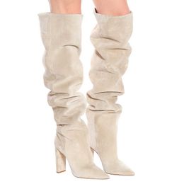 Over the Knee Boots Women Design Fur Warm Winter Shoes Women Fashion High Heel Thigh High Boots Long Woman Footwear 210911