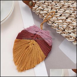 Keychains Fashion Accessories Bohemian Handmade Colorf Leaf Shaped Tassel Keychain For Women Handbag Stbag Accessorie Key Ring Sunmmer Gifts