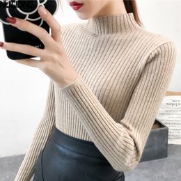 Half-height Round Neck Pullover Sweater for Women In The Autumn of Multi-color Long-sleeved Slim Coat 210514