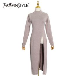 Minimalist Side Split Sweater For Women Turtleneck Long Sleeve High Waist Slim Sweaters Female Fall Fashion 210524