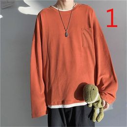 Autumn and winter solid Colour round neck long-sleeved T-shirt Korean version of the loose wild sweater 210420