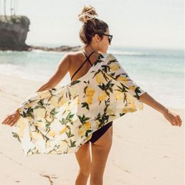 Cotton Beach Cover Up Swimwear Women Printed Bikini Female Dress Bathing Suit Beachwear Tunic Pareo Sarongs