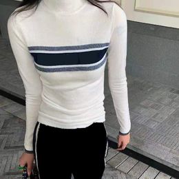 Lady Tops Wool Sweater Knits Shirts Zipper Neck Adjust Red Letter Striped Necks Casual Women Slim Sweaters Long Sleeve Shirts Spring Autumn Style Size S-L