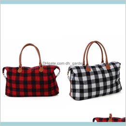 Housekeeping Organisation Home Garden Cheque Handbag Red Black Plaid Large Capacity Travel Tote With Pu Handle Sports Yoga Totes Storag