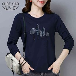 Korean Cotton Embroidery Femme Tshirts Tee Shirt Long Sleeve TShirt Female O-neck Autumn Plus Size Women Tops 7836 50 210417