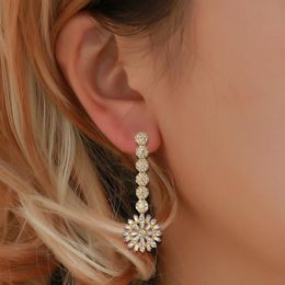 Dangle & Chandelier TIRIM Snow Flower Long Earrings For Women Simple Drop Cubic Ziron Dangling Earing Fashion Jewelry Gifts Dubai