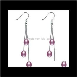 Stud Earrings Jewellery Drop Delivery 2021 A Pairs Of 7-8Mm Water Droplets Shape Purple Nature Pearl Earring 925 Sier Khi7B