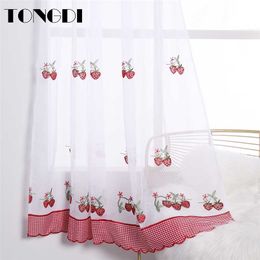 TONGDI Kitchen Curtain Valance Sheer Tiers Pastoral Fruit Cafe Embroidery Tulle Decoration For Home Window Kitchen Dining Room 211203