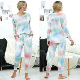 Leisure women's outdoor activity Tie-dye suit Family printed sports Pyjama holiday Autumn Spring summer 2 piece sets 210508