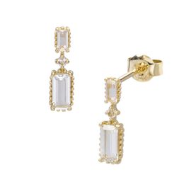 Elegant Rectangle Shape 9K Real True Genuine Gold Topaz Stud Piercing Earrings for Women Female Fancy Gemstone Office Jewelry