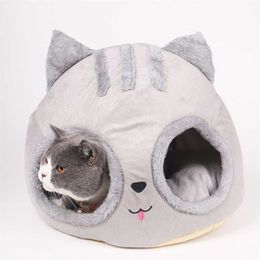 Cat Bed Cave Soft Covered Head Shaped Pet Kitten Hut Kennel Semi-closed Thick Warm Supplies 211111