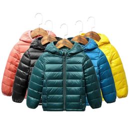 어린이 겨울 재킷 울트라 라이트 아기 소녀 자켓 어린이 후드 겉옷 소년 스노우트 코트 의류 2-8 년 211025