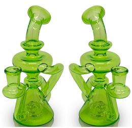 Vintage 7inch Original Green Waffle Recycler Glass BONG Hookah Smoking Pipes Oil Burner with bowl or Banger can put customer LOGO