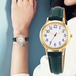 women quartz watch easy-to-read wristwatches with Arabic numerals plain pu leather dial sweet-colored female bracelet