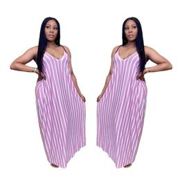 Casual Dresses Chiclover Plus Size Women Clothes Wholesale Items Loungewear Sexy Suspender Loose Dress Striped Sleeveless Pyjama