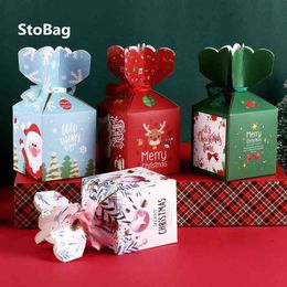 StoBag 30pcs Flower Shape Christmas Santas Claus Candy Cake Decoration Supplies With Ribbon Packaging Paper Box Gift Favour Event 210602