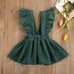 Pudcoco Toddler Baby Girl Clothes Solid Colour Sleeveless Strap Dress Princess Party Pageant Casual Dress Corduroy Clothes Q0716