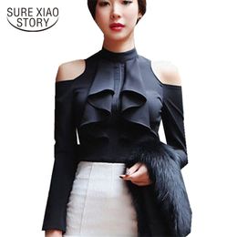 autumn women tops Korean sexy fashion blusas hollow shirt long sleeved chiffon solid blouses clothing D63 30 210506