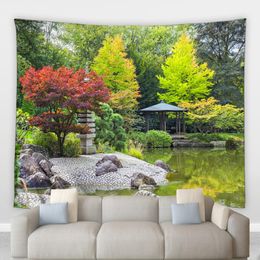 Tapestries Chinese Style Nature Landscape Big Tapestry Garden Pattern Wall Living Room Bedroom Hanging Blanket Art Washable