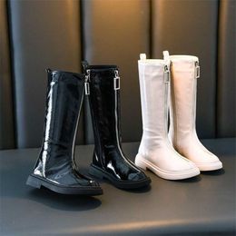 Girl's boots Winter with velvet little girl's long, high rider's leather British style children's 211227