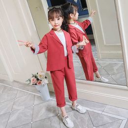 LZH Teens Girls Suit Autumn Kids Girls Clothes Coat+Trousers 2pcs Outfit Suit Children Clothing Sets 7 8 9 10 11 Year