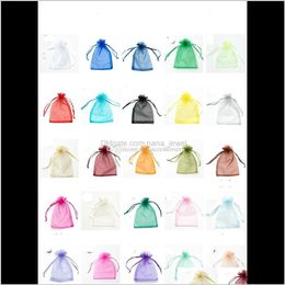 Pouches Packaging Display Drop Delivery 2021 Wholesale 912Cm Mixed Organza Jewelry Wedding Party Favor Xmas Gift Bags Purple Blue Pink Yellow