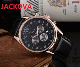 Mens Multi Functional Quartz Watches Sapphire Hole Leather Strap Fashion Wristwatches Bracelet montre de Luxe High Quality