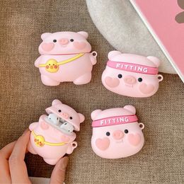 3D Cute Lovely Pink Little Pig Head Backpack Earbuds Protection Cover Cases for Apple Bluetooth Earphones AirPods 1 2 Pro Full Body Case