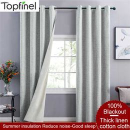 Topfinel Solid Color 100% Blackout Curtain for Living Room Linen Thickening Soundproof Curtain for Bedroom Window Drapes 210712