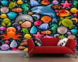 Wallpapers Custom Papel De Parede Infantil, Cartoon Underwater World Mural For Living Room Bedroom Background Decoration Wallpaper