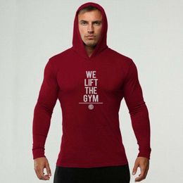 Muscleguys Brand Clothing Fitness Mens Long Sleeve T Shirt with Hooded Gym T-shirts Men Bodybuilding Man Slim Fit Tshirts Male 210421