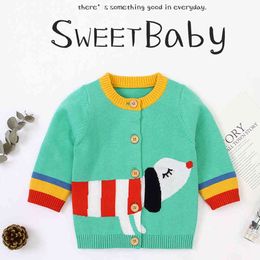 Autumn Winter Baby Boys Girls Cartoon Dog Printing Knit Jacket Infant Kids Boy Girl Long Sleeve Cardigan Coat Clothing 210429