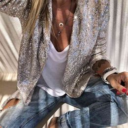 New DUUTI Long Sleeve Open Front Sequin Coat Women Casual Female Jacket Sequin Coat Notchedlepel Out Wear Ladies For Party 210330