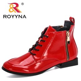 ROYYNA Designers Patent Leather High Top Shoes Woman Autumn Zipper Boots Female Lace-Up Feminimo Flat Botas Mujer 211105