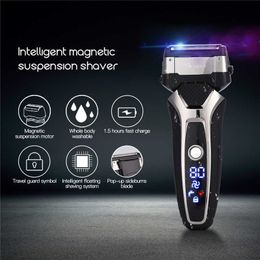 USB Rechargeable Electric Stainless Steel Shaving Machine Men 3D Triple Floating Blade Razor Shaver barbeador eletrico