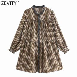 Women Vintage Patchwork Flower Print Ruffles Shirt Dress Prairie Chic Female Puff Sleeve Casual Vestido DS4960 210416