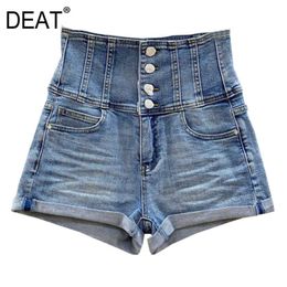 [DEAT] Summer Fashion Short Pants Loose High Waist White Single-breasted Personality Women Denim Shorts 13C737 210527